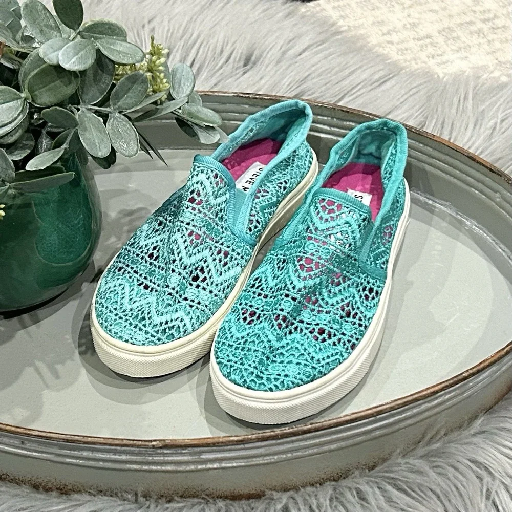 Steve Madden Girls‎ Jfinalem Knit Sneakers Turquoise Fabric Youth Size 13**